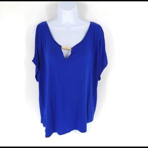 Simply Emma |  Cold Shoulder Top, Blue, 1X